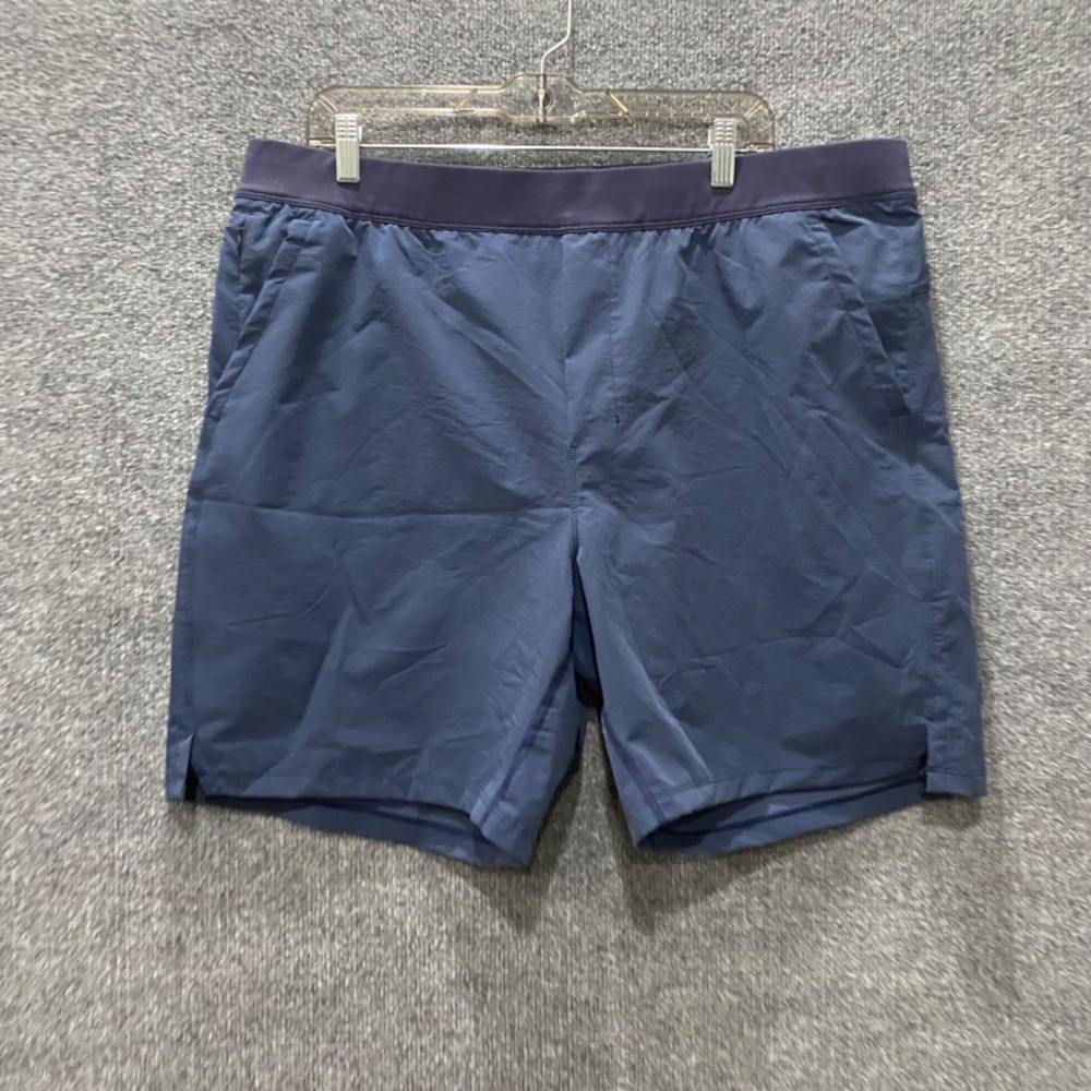 Public Rec Mens Lined Athletic Shorts Size 40 Navy Blue Drawstring Zip Stretch